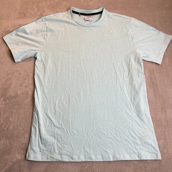 Gymshark Men's T-Shirt Medium Short Sleeve Light Blue Crew Neck Casual Classic - Picture 8 of 8